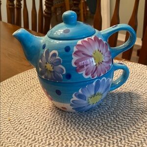 Vibrant Floral Blue Nesting Teapot